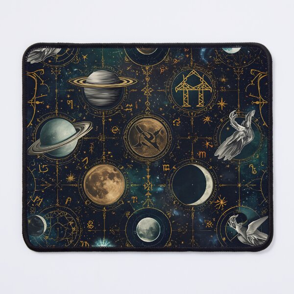 Item preview, Dark Celestial Zodiac Seamless Pattern with Moons, Planets, and Occult Hands designed and sold by MoonlitDoodles1.