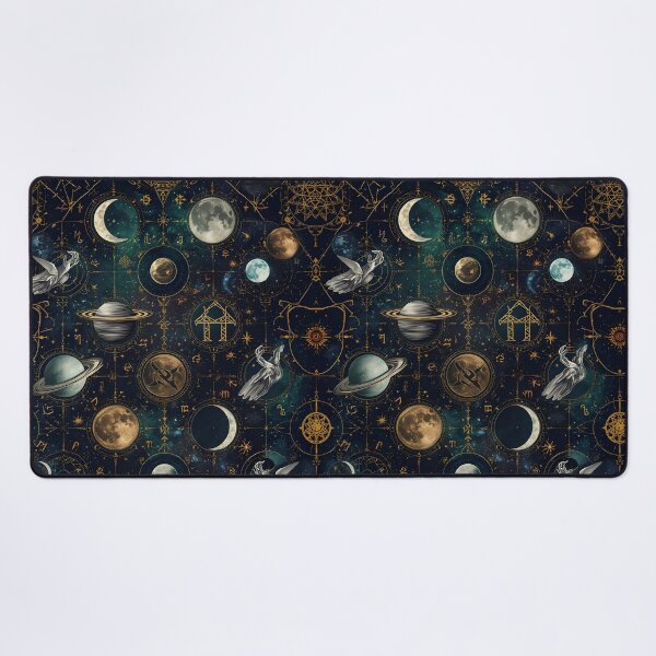 Item preview, Dark Celestial Zodiac Seamless Pattern with Moons, Planets, and Occult Hands designed and sold by MoonlitDoodles1.