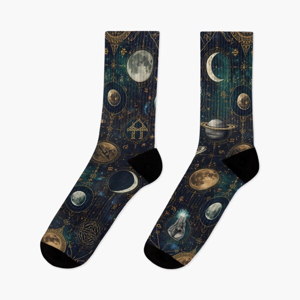 Item preview, Dark Celestial Zodiac Seamless Pattern with Moons, Planets, and Occult Hands designed and sold by MoonlitDoodles1.