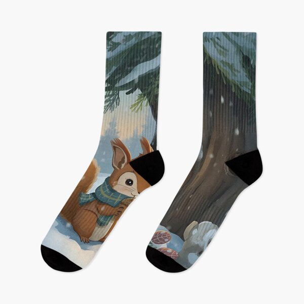 Item preview, Winter Hideaway – Squirrel and Chipmunk Under the Snowy Tree designed and sold by WildlifeWhimsy.