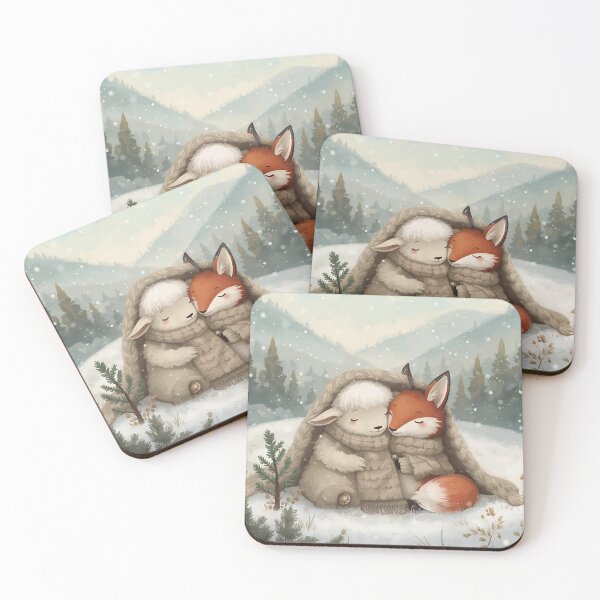 Item preview, Warm Hearts in the Snow – Fox and Sheep designed and sold by WildlifeWhimsy.