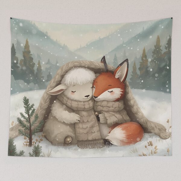 Item preview, Warm Hearts in the Snow – Fox and Sheep designed and sold by WildlifeWhimsy.