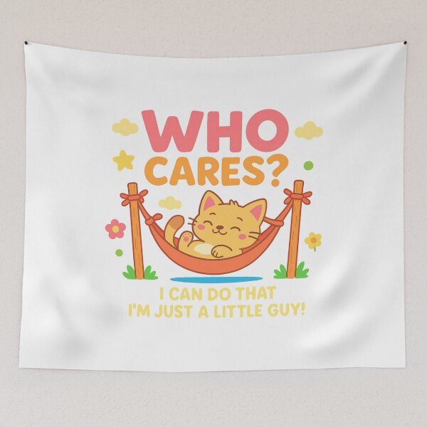 Item preview, "Who cares? I'm just a little guy!" – Super cute cat in hammock kids' T-shirt designed and sold by RMD-Design.