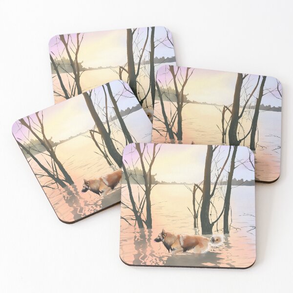 Item preview, Tervuren dog in lake at sunset designed and sold by JackieCorrado.
