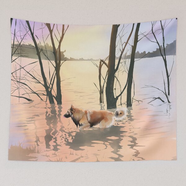 Item preview, Tervuren dog in lake at sunset designed and sold by JackieCorrado.