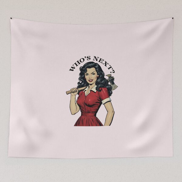 Item preview, Retro Killer Housewife Pin-Up – "Who's Next?" Dark Humor Vintage Murderess Illustration designed and sold by VelvetChaosCove.