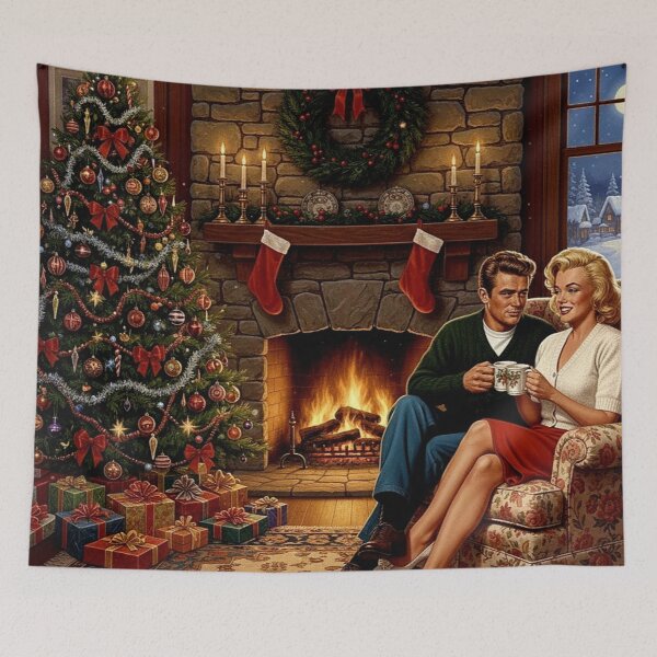 Item preview, Marilyn Monroe & James Dean: Cozy Fireside Christmas Cocoa | Hollywood Holidays designed and sold by Art's Diner.