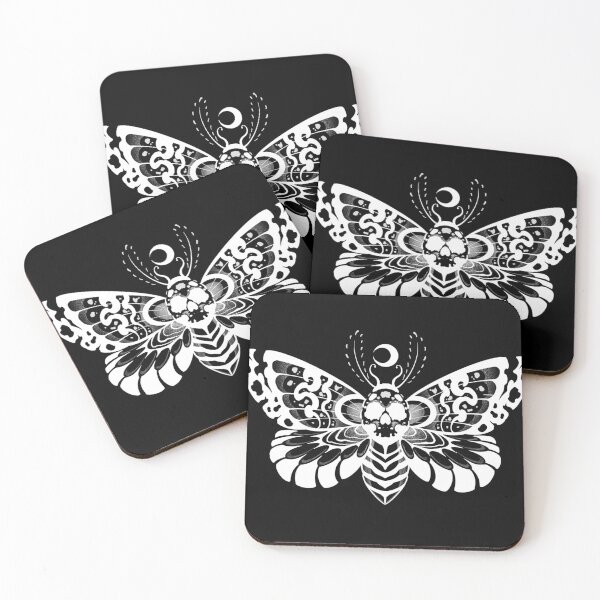 Item preview, Moth blackwork dark tribal white color designed and sold by 7Delamancha.