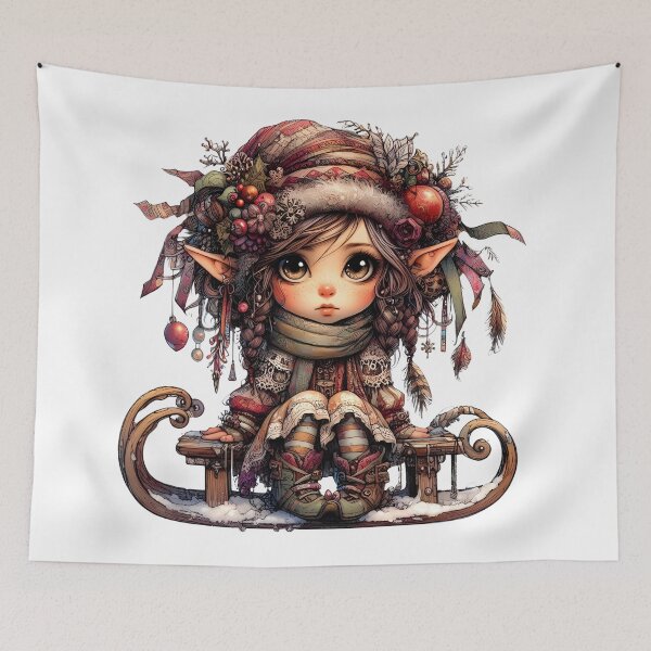 Item preview, Whimsical Christmas Elf on Vintage Sleigh designed and sold by Ssevi.