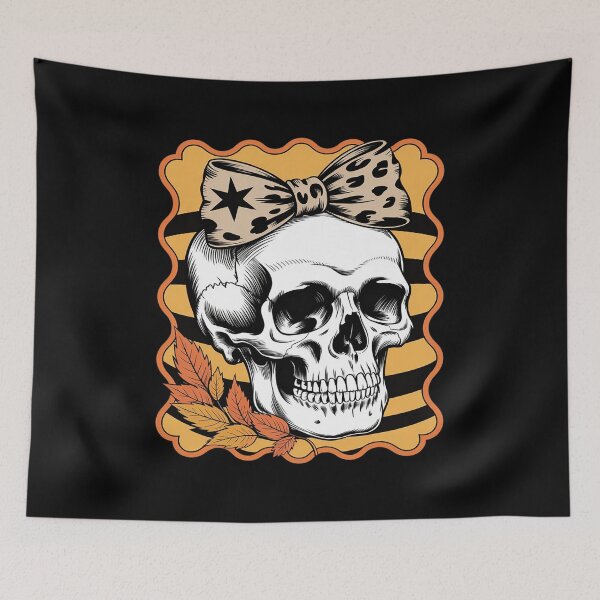 Item preview, Coquette Bow Skull Autumn Leaves Fall Y'all Happy Halloween designed and sold by Idarmotar.