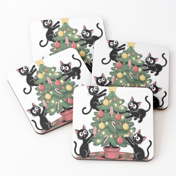 Item preview, Meowy Christmas Black Cats Play Christmas Tree Lights Cats designed and sold by VladoZork.