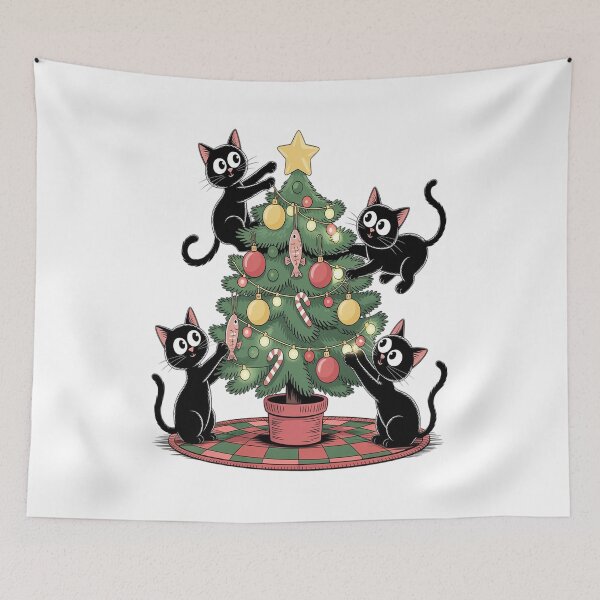 Item preview, Meowy Christmas Black Cats Play Christmas Tree Lights Cats designed and sold by VladoZork.