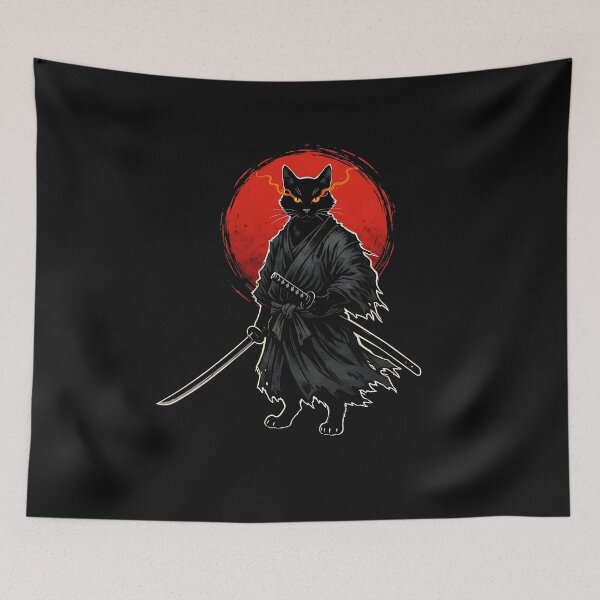 Item preview, Samurai Cat Graphic Tee Warrior Vintage Japanese Art Anime designed and sold by merlinnears.