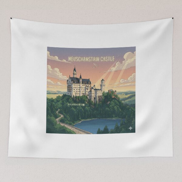 Item preview, Retro Anime Neuschwanstein Castle Travel T Shirt Design designed and sold by ANIMEX00.