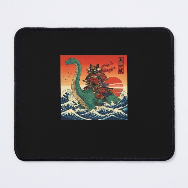 Artikelvorschau, Samurai-Katze reitet Dinosaurier (Japanische Kunst) entworfen und verkauft von grumpzara.