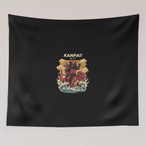 Item preview, Samurai Cat Riding Dinosaur With Beer Kanpai Design designed and sold by grumpzara.