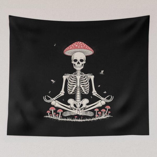 Item preview, Cottagecore Skeleton Mushroom Meditation Yoga Love Peace designed and sold by petrichorsworld.