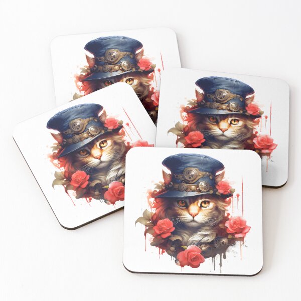 Item preview, Steampunk Cat With Blue Hat, Gears And Roses designed and sold by DEC02.