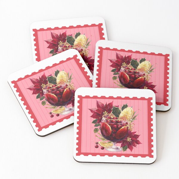 Item preview, Festive Sangria with Cranberries and Poinsettias designed and sold by Anastasiia Yurevych.