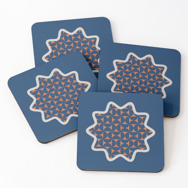 Item preview, Midcentury Modern Star Geometric Shapes Abstract Pattern in Navy Blue Burnt Orange designed and sold by nineFlorals.