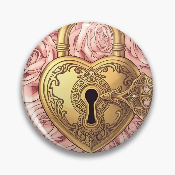 Item preview, Golden Heart Lock and Key – Romantic Floral Magic Design designed and sold by Valeree Store.