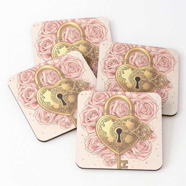 Item preview, Golden Heart Lock and Key – Romantic Floral Magic Design designed and sold by Valeree Store.