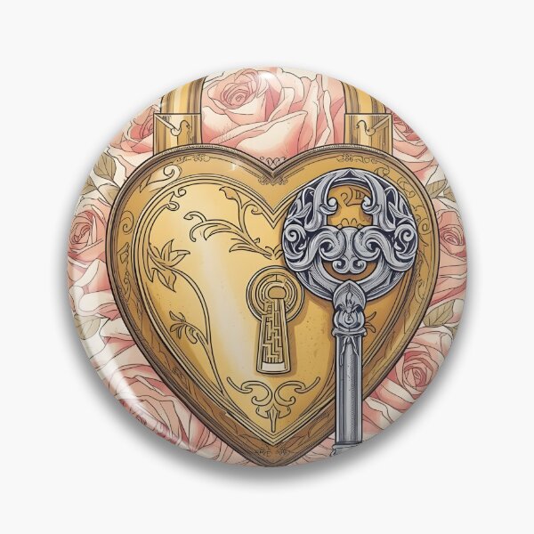 Item preview, Silver Key & Gold Lock with Roses – Detailed Magical Illustration designed and sold by Valeree Store.