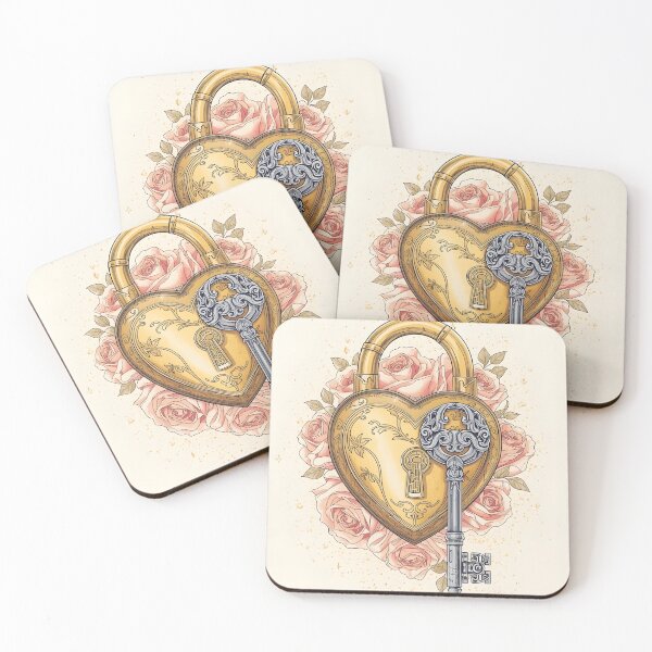 Item preview, Silver Key & Gold Lock with Roses – Detailed Magical Illustration designed and sold by Valeree Store.