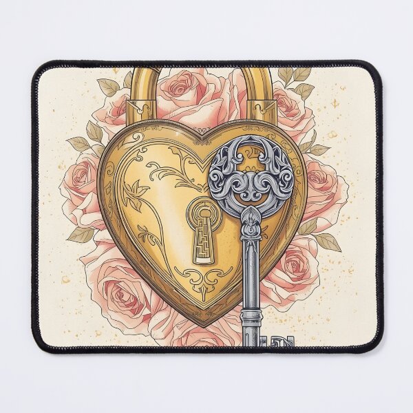 Item preview, Silver Key & Gold Lock with Roses – Detailed Magical Illustration designed and sold by Valeree Store.