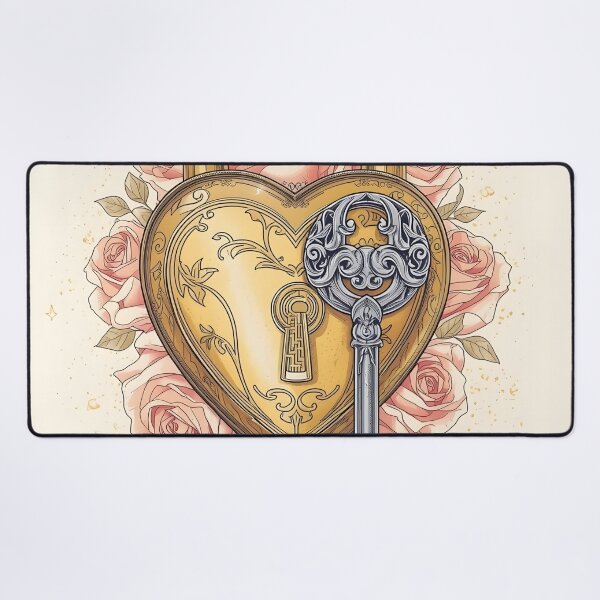 Item preview, Silver Key & Gold Lock with Roses – Detailed Magical Illustration designed and sold by Valeree Store.