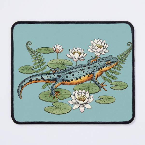 Item preview, Alpine Newt with Water Lilies Illustration designed and sold by BirdsnStuff.
