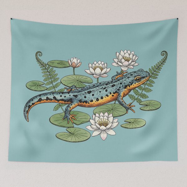 Item preview, Alpine Newt with Water Lilies Illustration designed and sold by BirdsnStuff.
