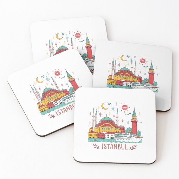 Item preview, Colorful Istanbul Cityscape - Hagia Sophia, Galata Tower & Ferry Travel Art designed and sold by asliberry.