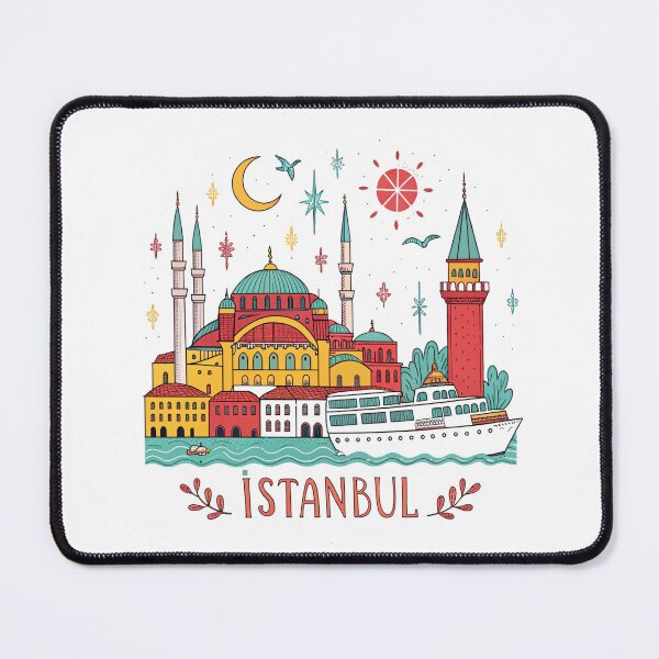 Item preview, Colorful Istanbul Cityscape - Hagia Sophia, Galata Tower & Ferry Travel Art designed and sold by asliberry.