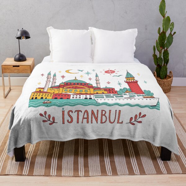 Item preview, Colorful Istanbul Cityscape - Hagia Sophia, Galata Tower & Ferry Travel Art designed and sold by asliberry.