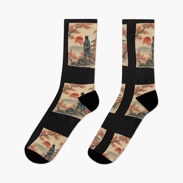 Item preview, Samurai Cat Warrior Fuji Mount Vintage Japanese Art Graphic designed and sold by cawtoon.