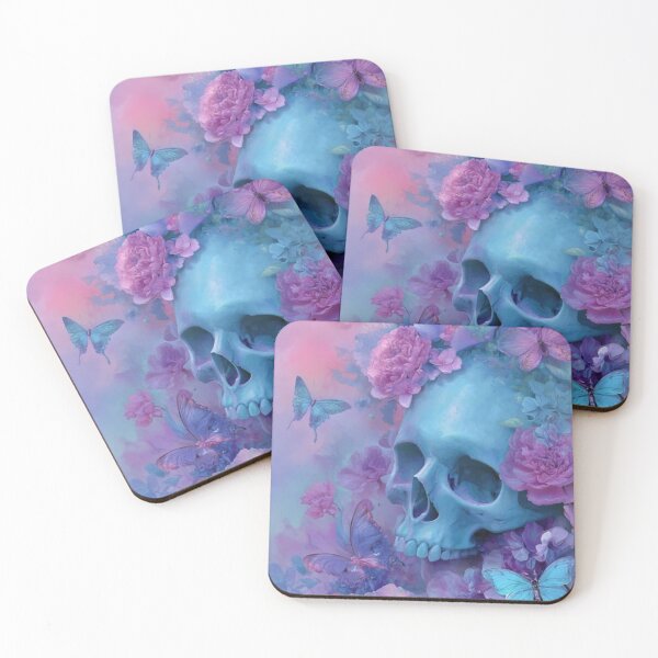 Item preview, Blue Skull with Butterflies and Flowers – Dark Aesthetic Art of Life and Death | Surreal Gothic Floral Design designed and sold by TheCleverSkull.