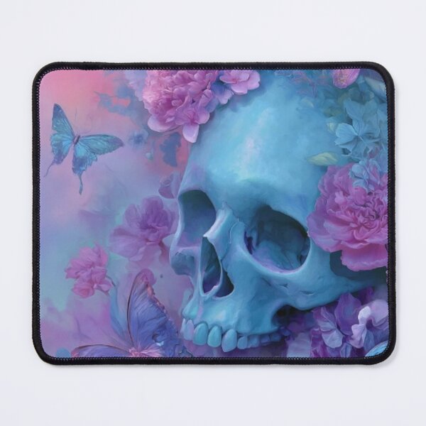 Item preview, Blue Skull with Butterflies and Flowers – Dark Aesthetic Art of Life and Death | Surreal Gothic Floral Design designed and sold by TheCleverSkull.