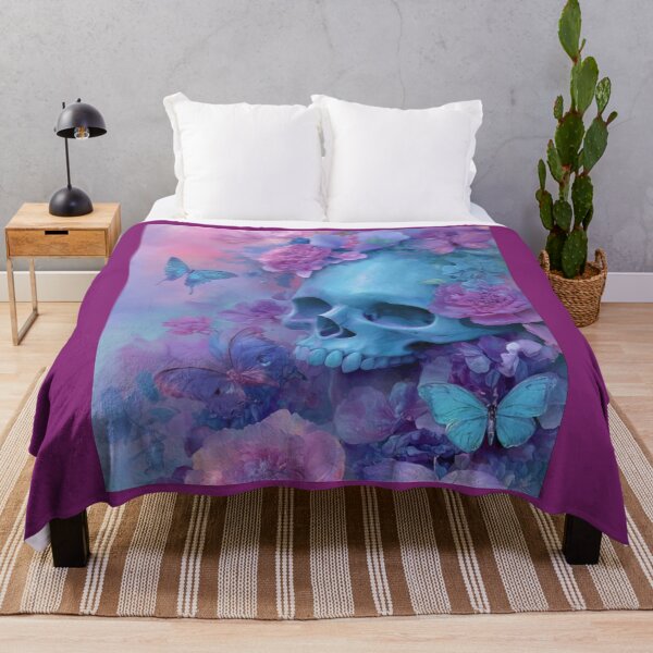 Item preview, Blue Skull with Butterflies and Flowers – Dark Aesthetic Art of Life and Death | Surreal Gothic Floral Design designed and sold by TheCleverSkull.