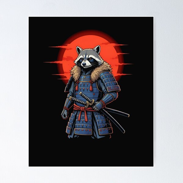 Artikelvorschau, Samurai-Waschbär, japanische Sumi-e-Kunst, Kawaii, lustig, Neuheit entworfen und verkauft von cawtoon.