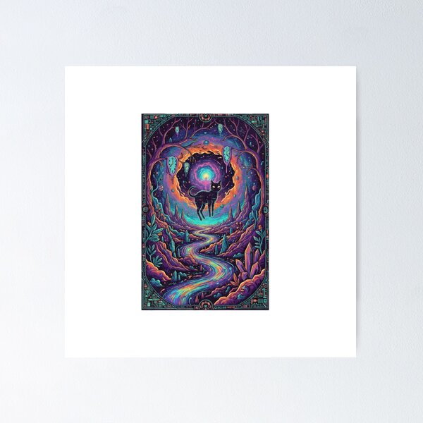 Item preview, Floating Cosmic Cat Dreamscape - Surreal Psychedelic Art Print designed and sold by Dinozilla.