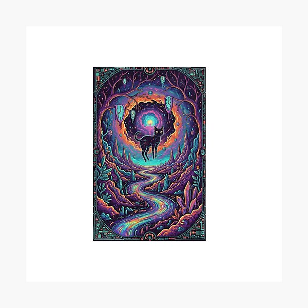 Item preview, Floating Cosmic Cat Dreamscape - Surreal Psychedelic Art Print designed and sold by Dinozilla.