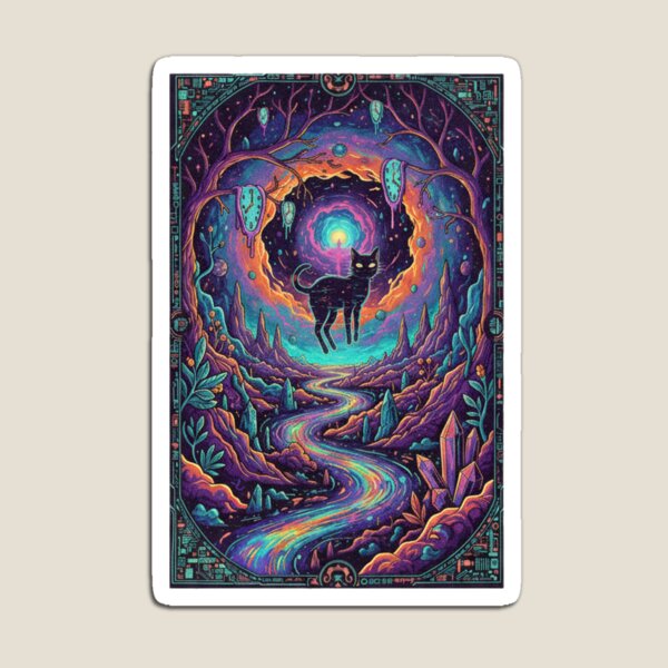 Item preview, Floating Cosmic Cat Dreamscape - Surreal Psychedelic Art Print designed and sold by Dinozilla.