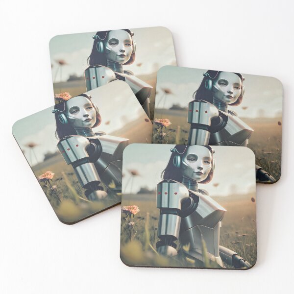 Item preview, Beautiful Female Robot in Meadow - Futuristic Android enjoying Nature | Sci-Fi Pastoral Art designed and sold by SergioMiklos.