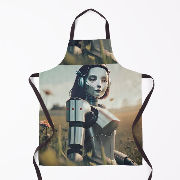 Item preview, Beautiful Female Robot in Meadow - Futuristic Android enjoying Nature | Sci-Fi Pastoral Art designed and sold by SergioMiklos.