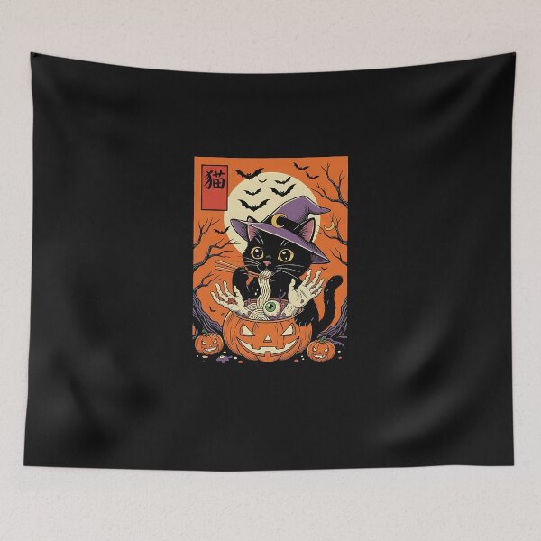 Item preview, Spooky Black Cat Eating Ramen Japanese Halloween designed and sold by MOHITSALVI.