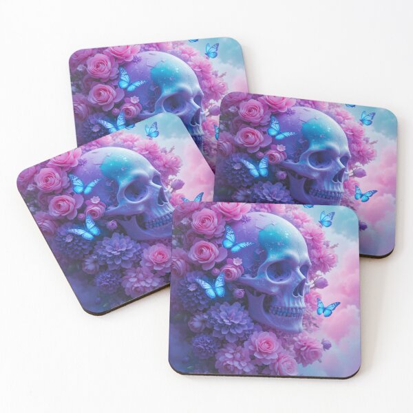 Item preview, Second version of Blue Skull with Butterflies and Flowers – Dark Aesthetic Art of Life and Death | Surreal Gothic Floral Design designed and sold by TheCleverSkull.