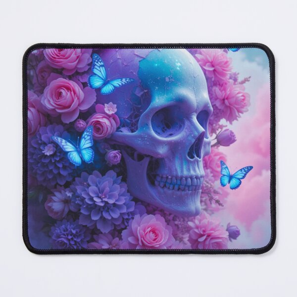 Item preview, Second version of Blue Skull with Butterflies and Flowers – Dark Aesthetic Art of Life and Death | Surreal Gothic Floral Design designed and sold by TheCleverSkull.