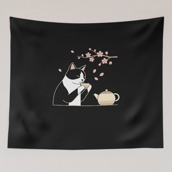 Item preview, Tea Time With Tuxedo Cat Drinking Tea Cat Lover Japanese Art  designed and sold by TalalosART.