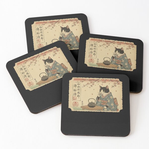 Item preview, Tea Time With Tuxedo Cat Drinking Tea Cat Lover Japanese Art  designed and sold by TalalosART.